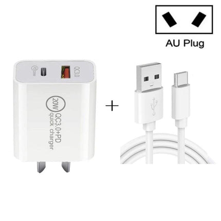 Versatile Travel Charger for Daily Device Needs On the Go - compact AU plug USB-C & QC3.0 USB charging adapter with cable, dual-device power