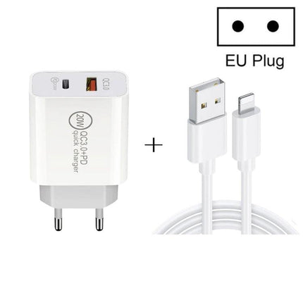 Convenient Travel Charger for Daily Device Needs On the Go - white EU plug dual-port charger with USB-C/USB-A cable