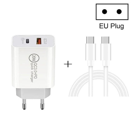 Essential Travel Charger for Everyday Mobile Devices - compact EU plug USB-C PD 20W charger with dual ports and USB-C cable