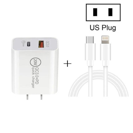 A Practical Travel Charger for Everyday Device Needs - compact 20W USB-C + USB-A wall charger with cable, US plug for smartphone and tablet