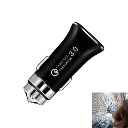 LZ-328 Safety Hammer Car Charger For Everyday Car Use - compact USB fast charger with Qualcomm Quick Charge 3.0 and emergency window-break hammer
