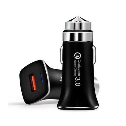 LZ-328 Safety Hammer Car Charger For Everyday Car Use - compact USB fast charger with emergency window-break safety hammer, aluminum alloy head