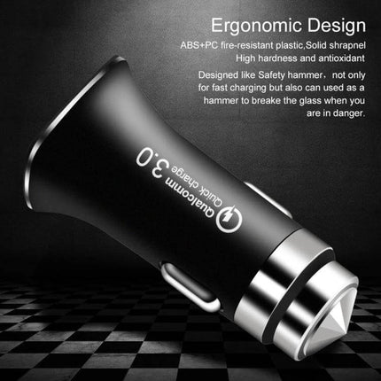 LZ-328 Safety Hammer Car Charger For Everyday Car Use - black USB fast charger with aluminum emergency window-break hammer