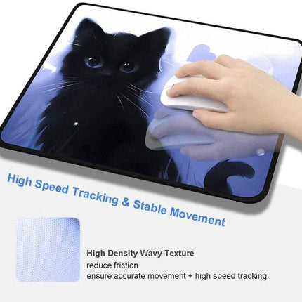 Cat Pattern Anti-Skid Mouse Pad for Gaming and Daily Use - black cat design with hand using mouse on anti-skid surface