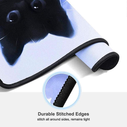 Cat Pattern Anti-Skid Mouse Pad for Gaming and Daily Use - close-up of black cat design with stitched edges and non-slip backing