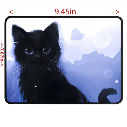 Cat Pattern Anti-Skid Mouse Pad for Gaming and Daily Use — black kitten design, 9.45x7.87in non-slip gaming mouse pad