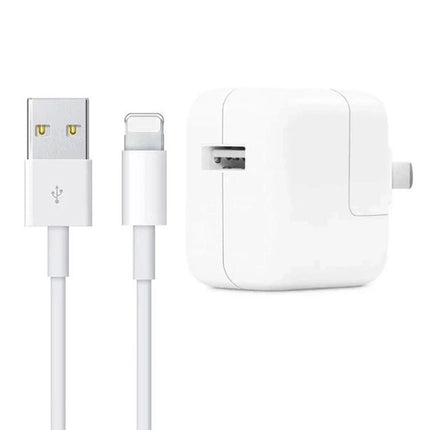 Compact USB Charger for Everyday Device Use at Home - white USB wall charger and cable for smartphone and tablet charging