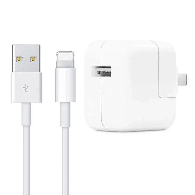Compact USB Charger for Everyday Device Use at Home - white USB wall charger and cable for smartphone and tablet charging