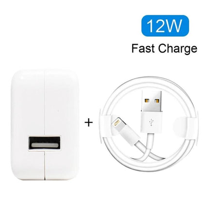 Compact USB Charger for Everyday Device Use at Home - 12W fast charge wall adapter with USB cable for smartphone and tablet