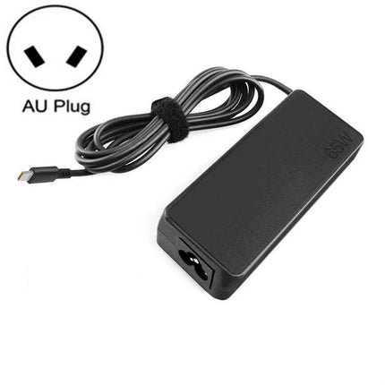 Universal Power Adapter for Lenovo ThinkPad Laptops with Type-C Port — 65W black charger with AU plug and USB‑C cable for travel and remote work