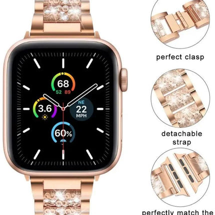 Stainless Steel Rhinestone Apple Watch Bands 38-45mm 3-Pack