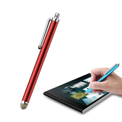 Universal Silver Fiber Tip Stylus for Touch Screens and Tablets - red metal stylus with silver fiber tip used on tablet for precise input and sketching