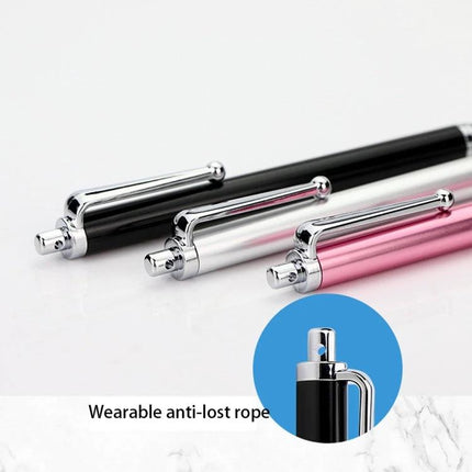 Universal Silver Fiber Tip Stylus for Touch Screens and Tablets - wearable anti-lost clip pen stylus in black silver and pink, smooth fiber tip for tablets