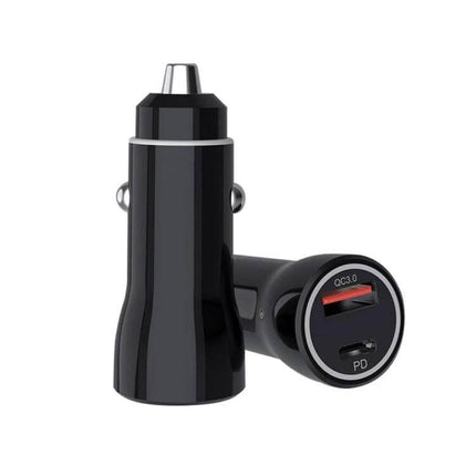 P21 Portable Car Charger PD 20W for Quick On the Go Charging - compact black dual-port PD20W and QC3.0 car charger for phones and tablets