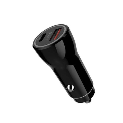 P21 Portable Car Charger PD 20W for Quick On the Go Charging - black dual-port car charger with PD 20W and QC 3.0 for phones and tablets