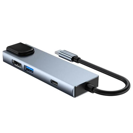 Type-C Multi-Port Hub Adapter for Device Expansion and Connectivity — six-port USB-C hub with HDMI, USB-A, USB-C PD and card reader for laptops, tablets, Switch