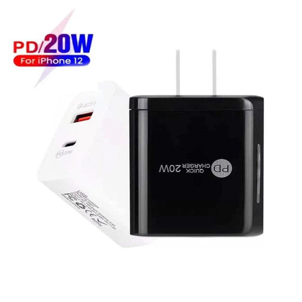 USB Charger for Everyday Device Powering at Home and On the Go - 20W PD fast charging wall adapter, compact black and white design