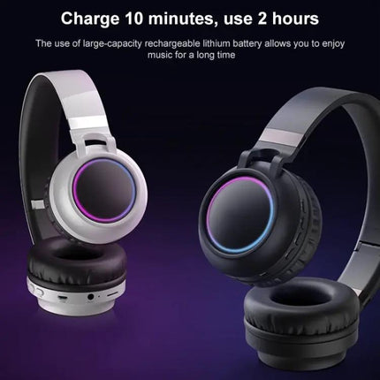 Colorful LED Bluetooth 5.0 Headphones Foldable Wireless HiFi Stereo Headset with Mic, Support TF Card / 3.5mm AUX | Syndmart