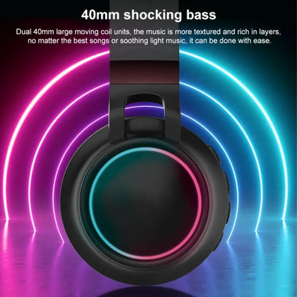 Colorful LED Bluetooth 5.0 Headphones Foldable Wireless HiFi Stereo Headset with Mic, Support TF Card / 3.5mm AUX | Syndmart