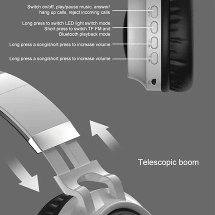 Colorful LED Bluetooth 5.0 Headphones Foldable Wireless HiFi Stereo Headset with Mic, Support TF Card / 3.5mm AUX | Syndmart