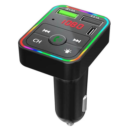 F2 Car FM Transmitter With Bluetooth For In Car Music - compact FM transmitter with LED display, dual USB charging and hands-free call button