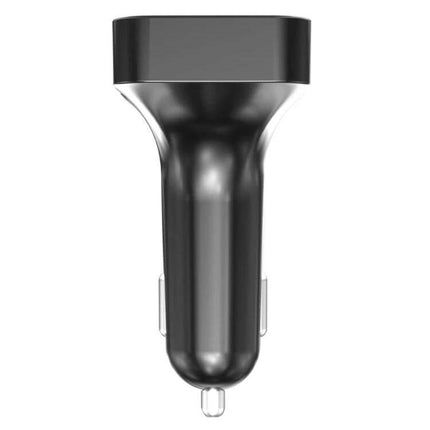 F2 Car FM Transmitter With Bluetooth For In Car Music — sleek black plug-in FM transmitter for hands-free calls and music via cigarette lighter