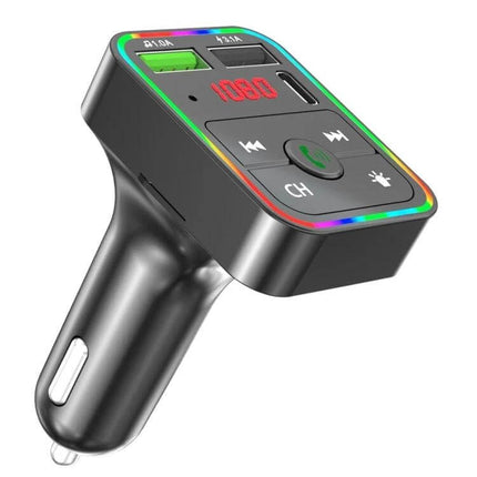 F2 Car FM Transmitter With Bluetooth For In Car Music - compact hands-free FM transmitter with USB, TF slot, LED display and cigarette lighter plug