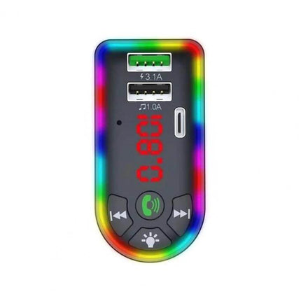 Bluetooth Car MP3 Player For In Car Music And Handsfree Calling — compact FM transmitter with dual USB ports, LED display and hands-free call button