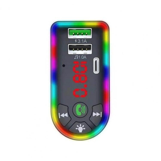 Bluetooth Car MP3 Player For In Car Music And Handsfree Calling — compact FM transmitter with dual USB ports, LED display and hands-free call button