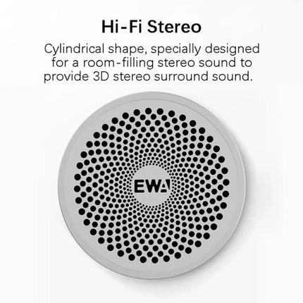 EWA Compact Bluetooth Speaker For Outdoor And Home Use shown top view with perforated grille and Hi‑Fi stereo branding, portable IPX6 speaker 100%