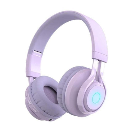 Kids Bluetooth Headset With LED Lights And Microphone For Classes light purple over-ear wireless headset with microphone and RGB LED