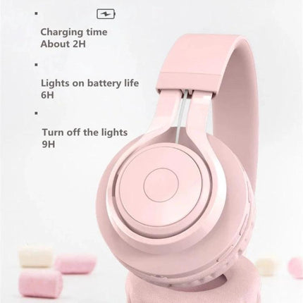 Kids Bluetooth Headset With LED Lights And Microphone For Classes pink over-ear Bluetooth 5.0 headset with RGB lights