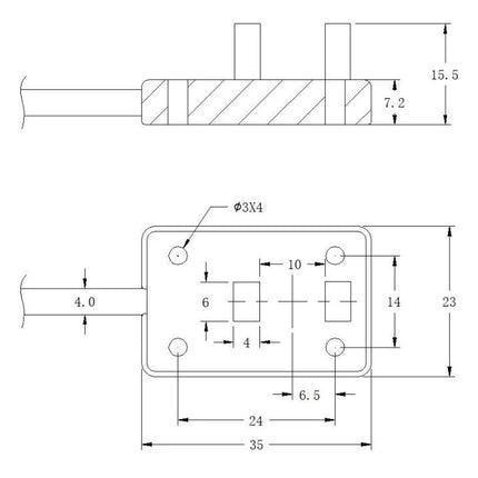 Customizable USB Switch for Computer Input Functions IRSW20B dimensional diagram with mounting hole and cable measurements