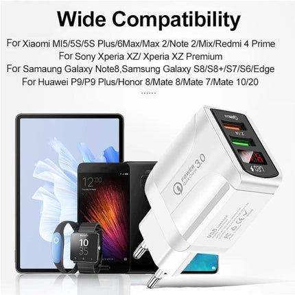 Charger with UK Plug for Everyday Phone and Tablet Use - white USB wall charger showing wide compatibility with phones, tablets and wearables