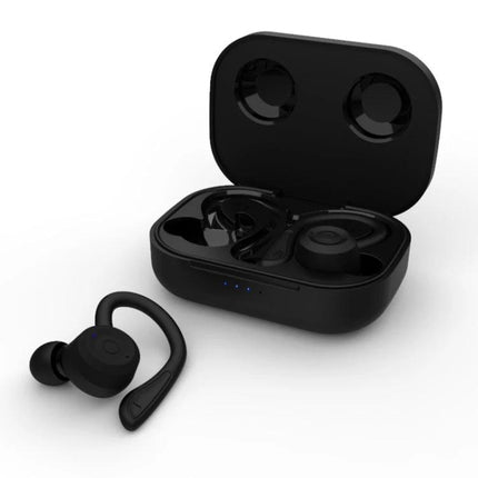 Wireless Sports Earbuds Adjustable Ear Hooks For Running in black with charging case, Bluetooth 5.0, IPX6 sweat-resistant design