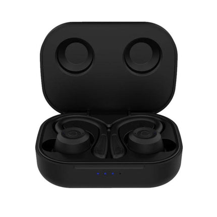 Wireless Sports Earbuds Adjustable Ear Hooks For Running in black with charging case, IPX6 sweat-resistant Bluetooth 5.0 earbuds