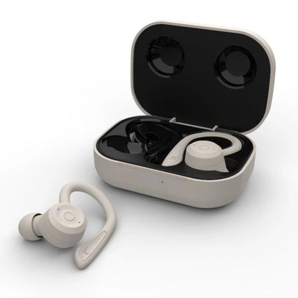Wireless Sports Earbuds Adjustable Ear Hooks For Running shown in open charging case with one earbud removed