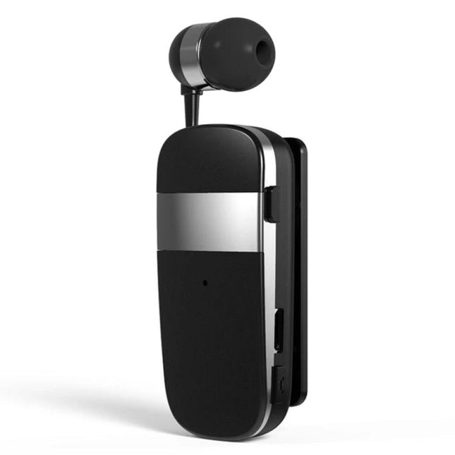 Clip On Bluetooth Headset With Vibration Call Alerts For Commuters sleek black clip-on wireless headset with vibration call reminders
