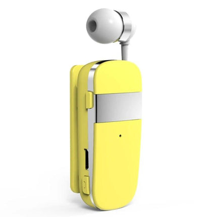 Clip On Bluetooth Headset With Vibration Call Alerts For Commuters compact yellow clip-on Bluetooth headset with vibration alerts
