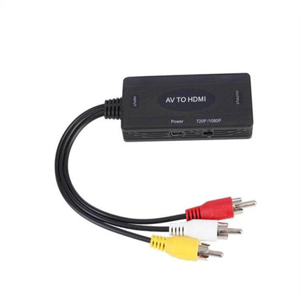 AV to HDMI Converter for Analog Video to Digital TV Connections - compact plug-and-play adapter with RCA cables for VHS and retro consoles