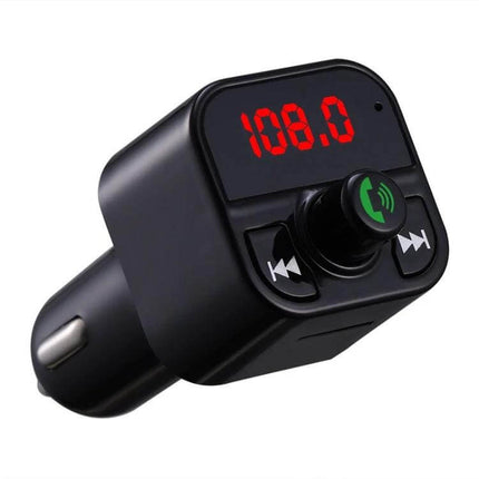 Handsfree Car Kit Bluetooth FM Transmitter For In Car Calls - black FM transmitter with LED display, call button and USB/TF playback