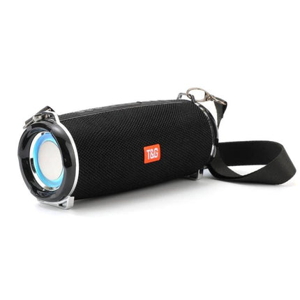 T G Portable Bluetooth Speaker With Detachable Strap For Everyday Use black portable speaker with mesh cover and strap