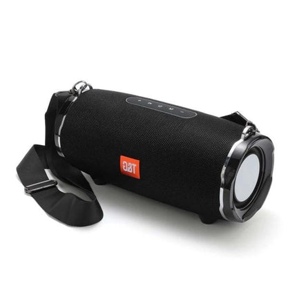 TG Portable Bluetooth Speaker With FM Radio For Commute, compact black Bluetooth 5.0 speaker with strap and FM radio