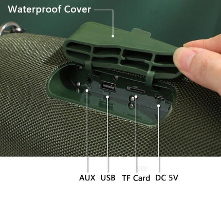 TG Portable Bluetooth Speaker With FM Radio For Commute showing waterproof cover open with AUX USB TF card DC 5V ports