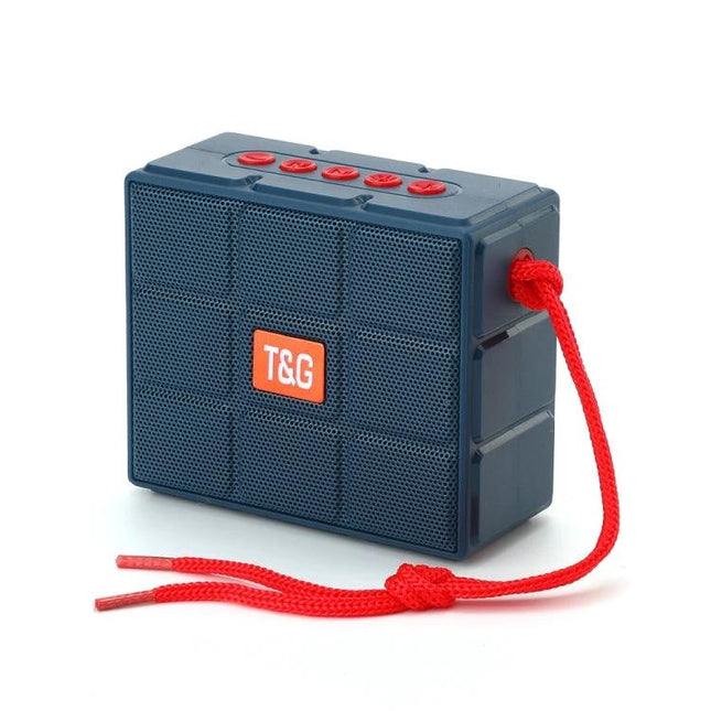 T And G Portable Speaker With LED Light For Outdoor Gatherings compact blue Bluetooth speaker with red strap