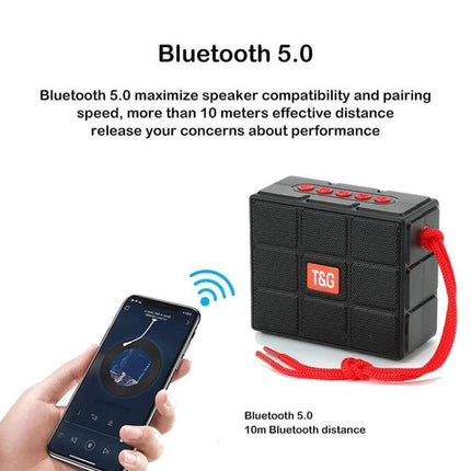T And G Portable Speaker With LED Light For Outdoor Gatherings compact Bluetooth 5.0 speaker with red strap