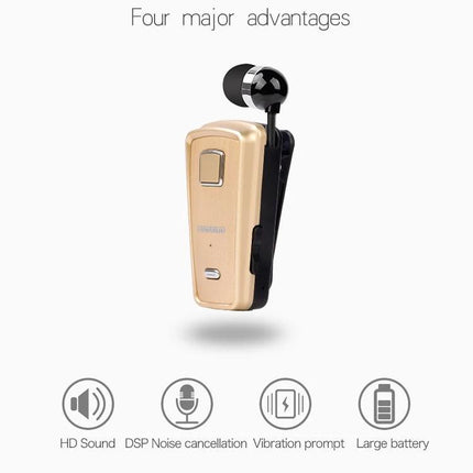 Retractable Cable Bluetooth Headset White With Vibration Alert For Commuting gold CSR4.1 hands-free commuter headset
