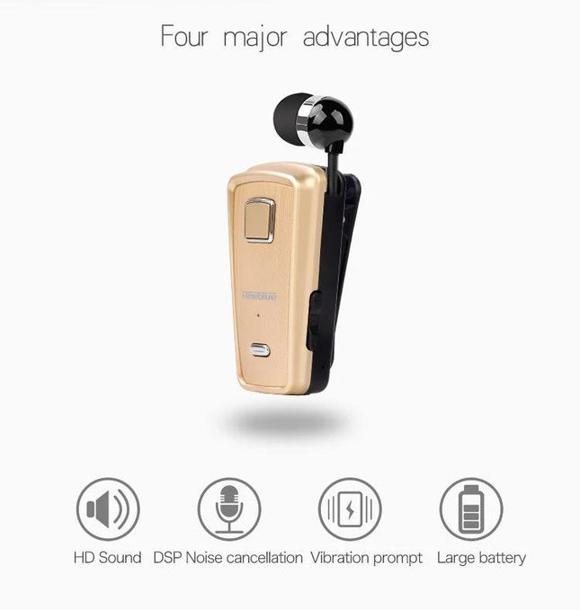 Retractable Cable Bluetooth Headset White With Vibration Alert For Commuting gold CSR4.1 hands-free commuter headset