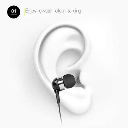 Retractable Cable Bluetooth Headset White With Vibration Alert For Commuting shown in-ear with retractable cable and vibration reminder