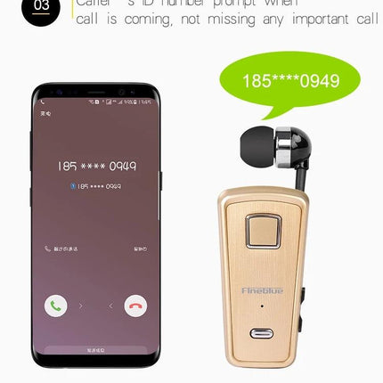Retractable Cable Bluetooth Headset White With Vibration Alert For Commuting showing phone caller ID and vibration alert